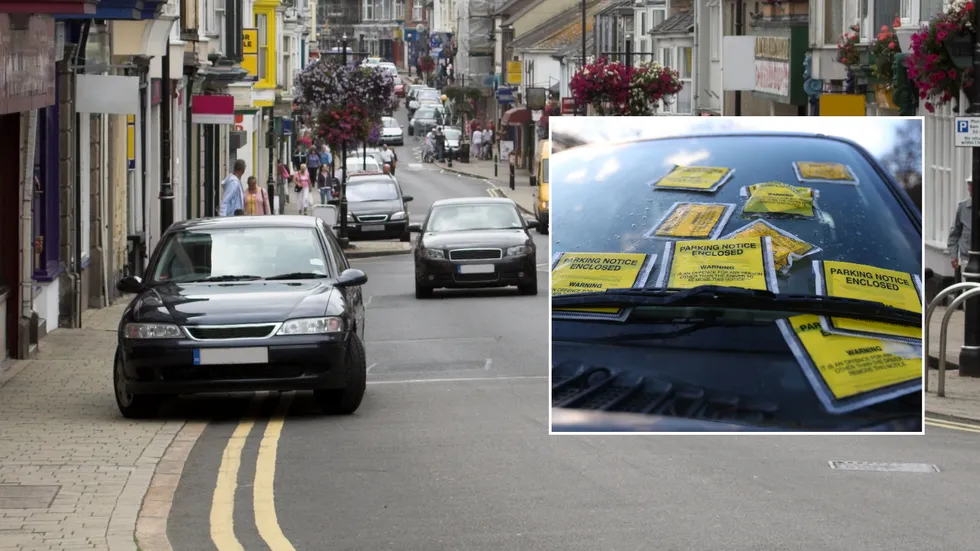 Pavement parking and car with tickets