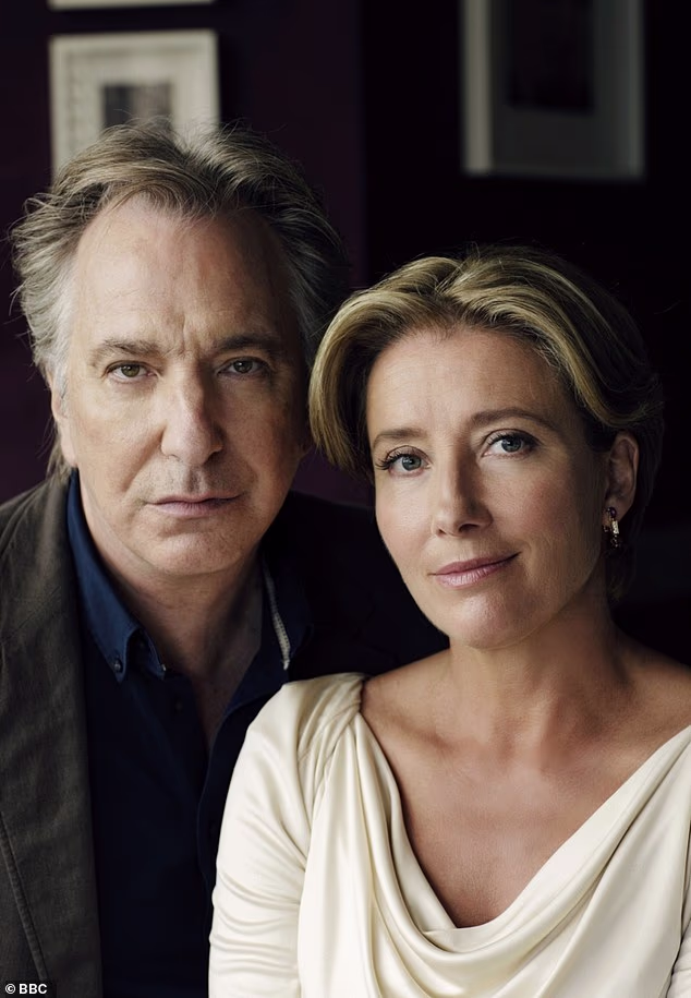 Emma Thompson, 66, decorated her late on-screen husband Alan Rickman's hospital room prior to his death so he would feel 'more at home' (Emma and Alan seen together)