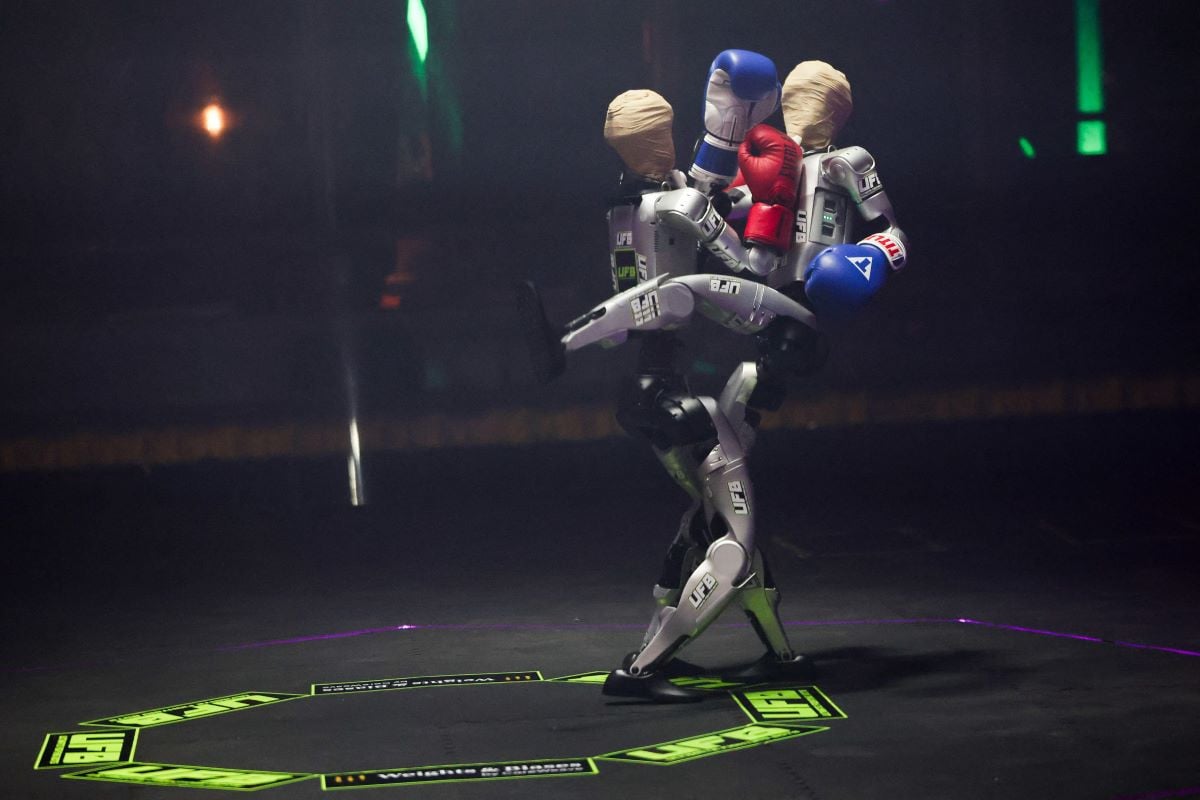 Robots fight with kicks and punches during the Ultimate Fighting Bots (UFB) competition at the BattleBots Arena on the sidelines of the annual Consumer Electronics Show (CES) in Las Vegas, Nevada on January 6, 2026. PHOTO:AFP
