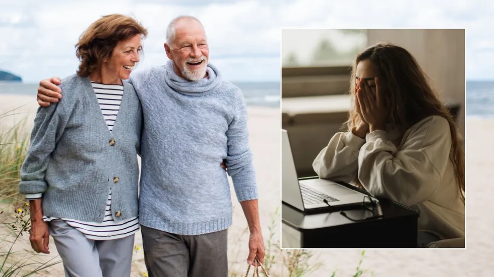 Older couple and woman looking stressed