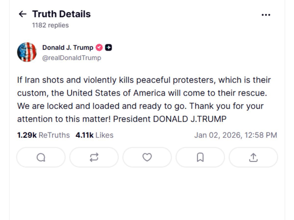 Trump commenting on crisis in Iran on Truth Social