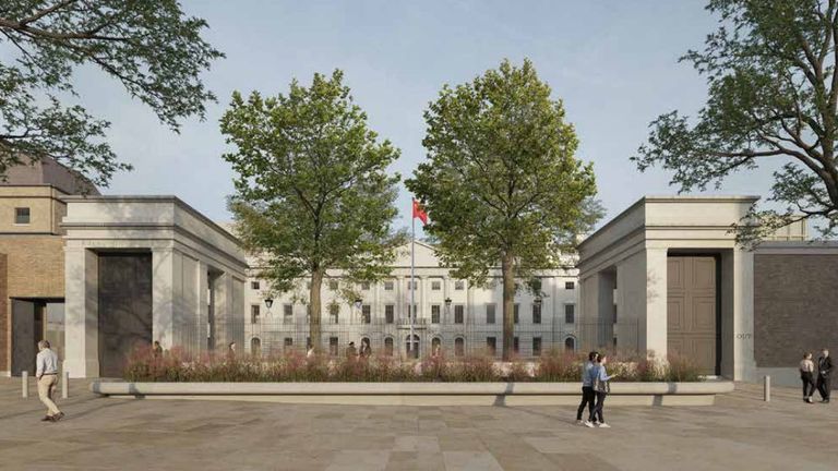 An architect's drawing of what the front of the embassy will look like. Pic: David Chipperfield Architects