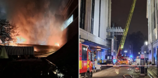 Inferno rips through rooftop as firefighters rush to popular London street