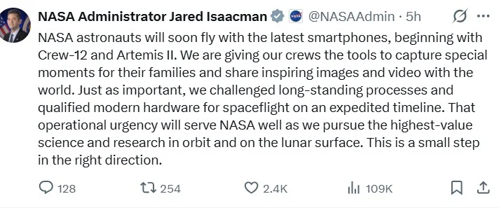 Smartphones in orbit? NASA’s Crew-12 and Artemis II missions to use latest mobile tech