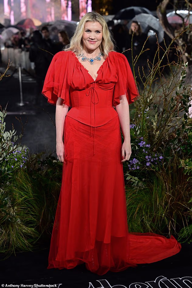 Emerald Fennell, whose work on the film is a follow-up to her acclaimed hit Saltburn, channelled the film's period tone in a red corset gown