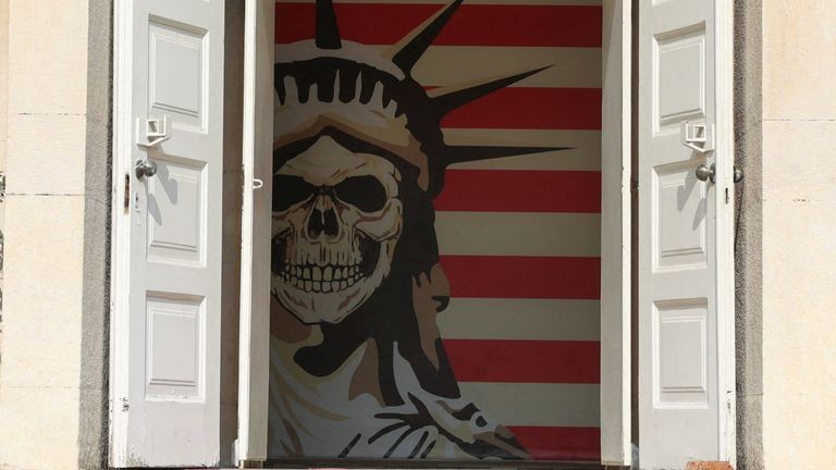 An anti-US mural at the former American embassy in Tehran. Pic: Reuters