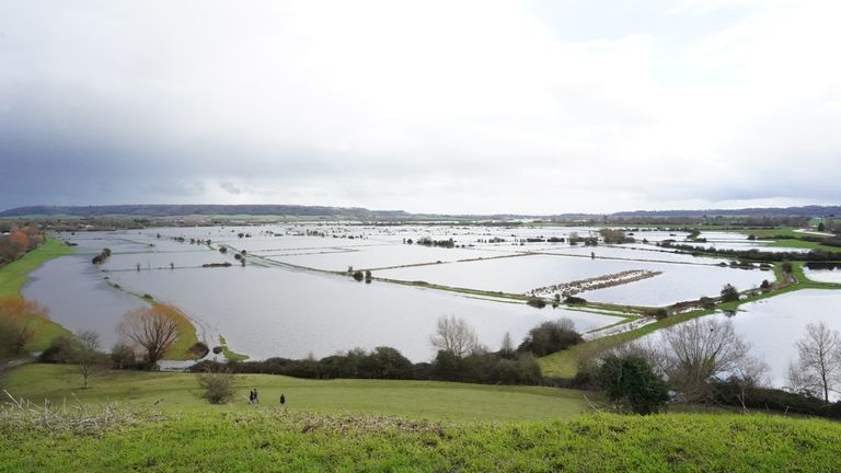 Floodwater in Burrowbridge, Somerset, during Storm Chandra last month. Pic: PA
