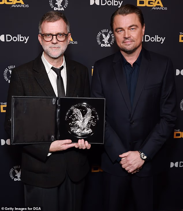 The actor presented the filmmaker with a Directors Guild of America Feature Film Medallion for One Battle After Another