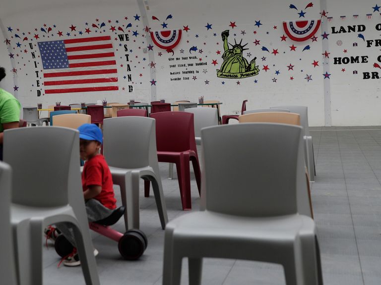 A recreational area in the South Texas Family Residential Center in Dilley, Texas, in 2019. Pic: AP