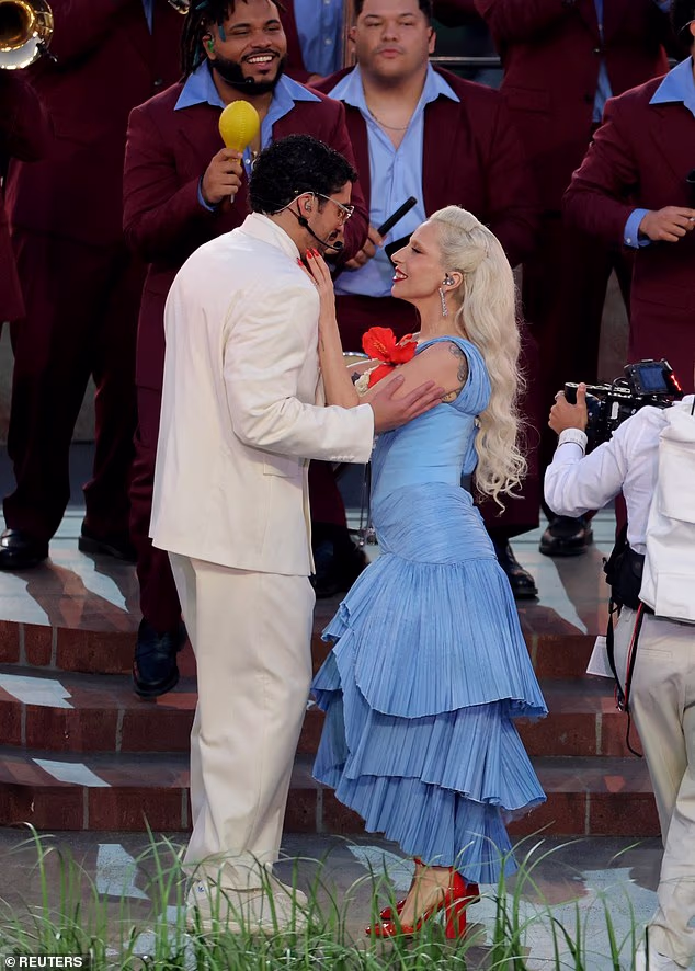 Gaga made an unexpected appearance alongside the 31-year-old Puerto Rican performer (real name: Benito Antonio Martínez Ocasio) after his first number