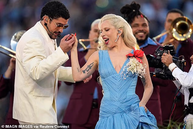 Bad Bunny and Gaga salsa danced during Die With A Smile, which she released in 2024 as a collaborative single with Bruno Mars