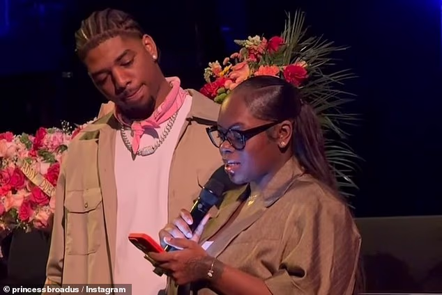Cori gave an emotional speech about her beloved daughter in a memorial service. Pictured with fiancé Wayne Deuce