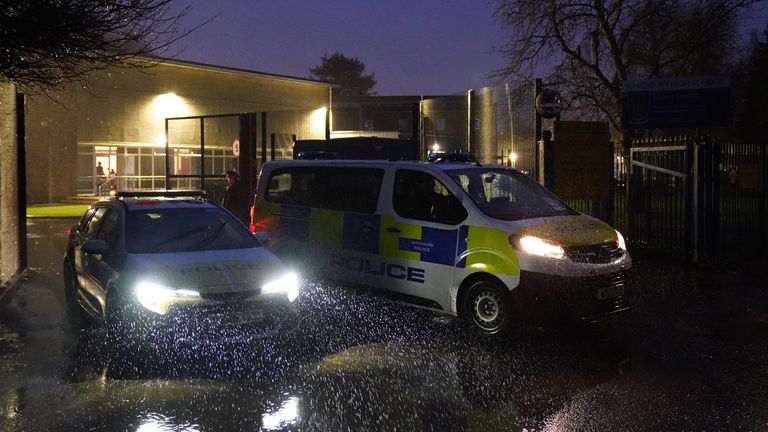 Police at the scene at Kingsbury High School. Pic: PA