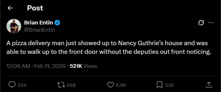 Strange incident happened at Nancy Guthries home on abductions 10th day