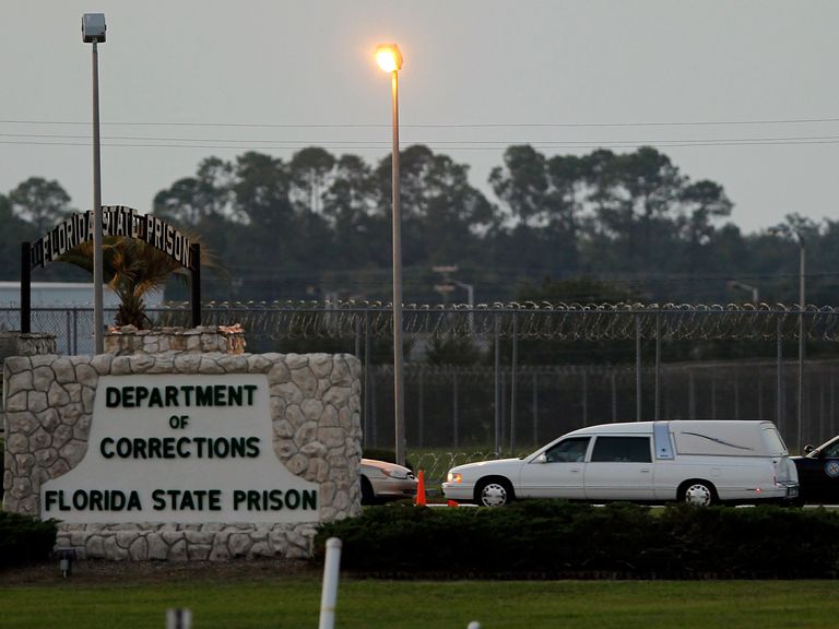A hearse arrives at Florida State Prison in 2011. Pic: AP
