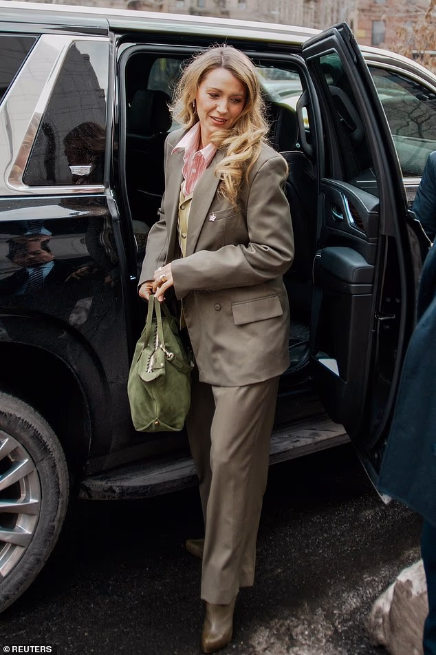 Lively arriving at court on Wednesday morning for her showdown with Baldoni