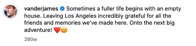 Van Der Beek announced the move in an Instagram post in September 2020, sharing a few snaps of their empty house in Beverly Hills