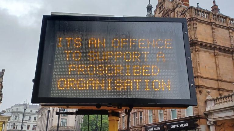 A sign at one of the protests in central London. Pic: X/Met Police