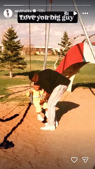 One photo showed the star spending quality time with his dad at the park alongside the text, 'Love you big guy'