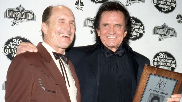 Robert Duvall and Johnny Cash at the 26th Annual Academy of Country Music Awards in 1991. Pic: AP