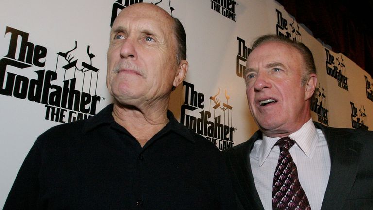 Duvall (left) at the launch of The Godfather video game in 2005. Pic: AP