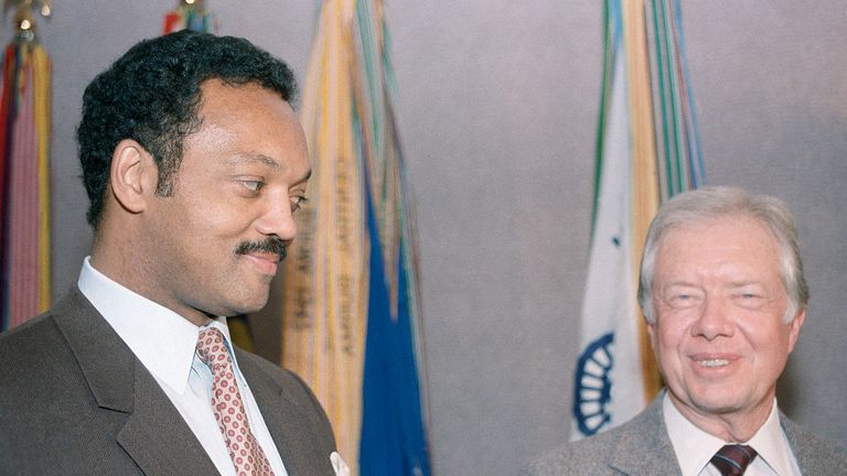 Jesse Jackson with former US president Jimmy Carter in  1987. Pic: AP 