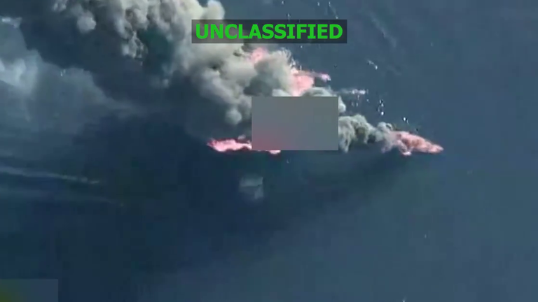 Footage shows the boats being destroyed. Pic: US Southern Command
