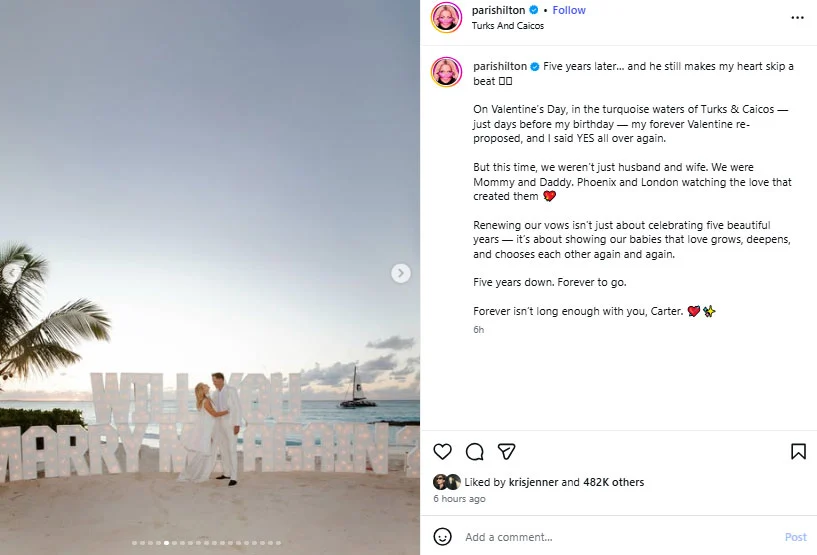 Paris Hilton says yes again as husband Carter Reum re-proposes