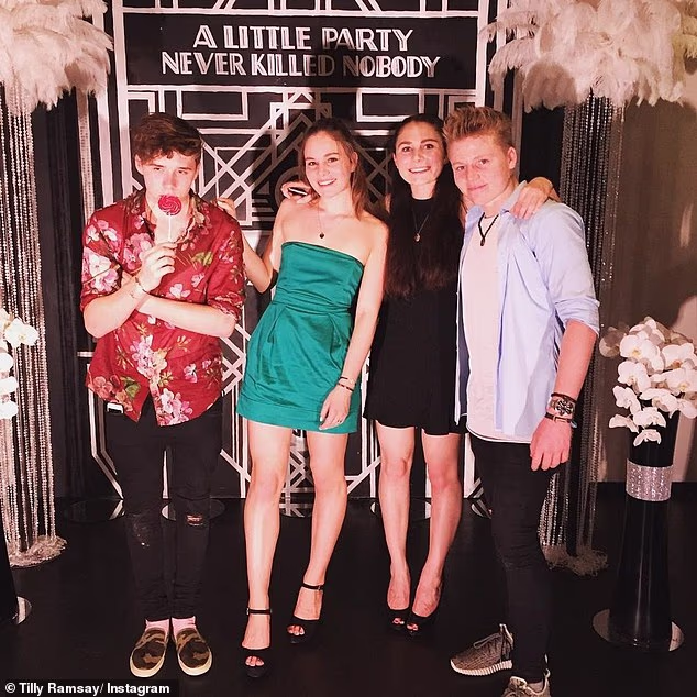 With just nine months between them, Brooklyn, Holly and Jack were the best of friends and frequently spent play dates together during their childhood (L-R: Brooklyn Beckham, Holly Ramsay, Tilly Ramsay and Jack Ramsay)