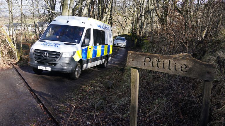 Police at the Pitilie Track in February 2024. Pic: PA