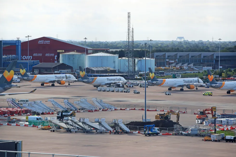 Thomas Cook aircraft parked at Manchester Airport