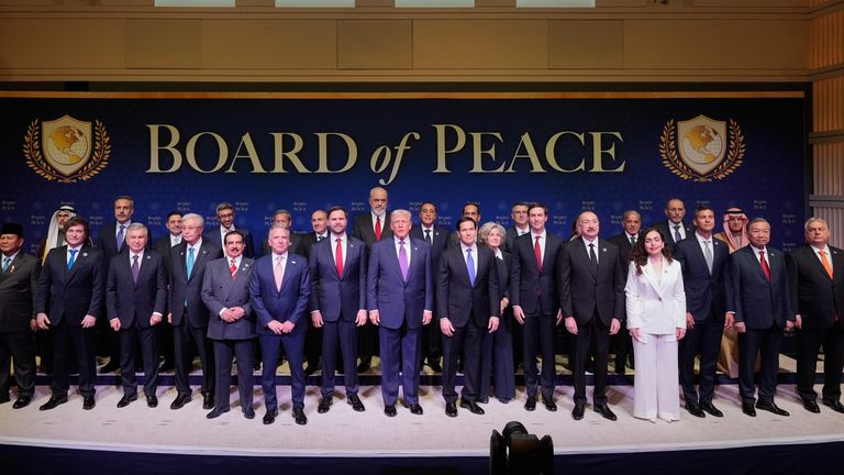 Donald Trump with other world leaders before the meeting. Pic: AP