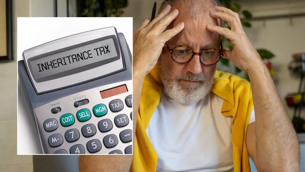 Older man and inheritance tax written on a calculator