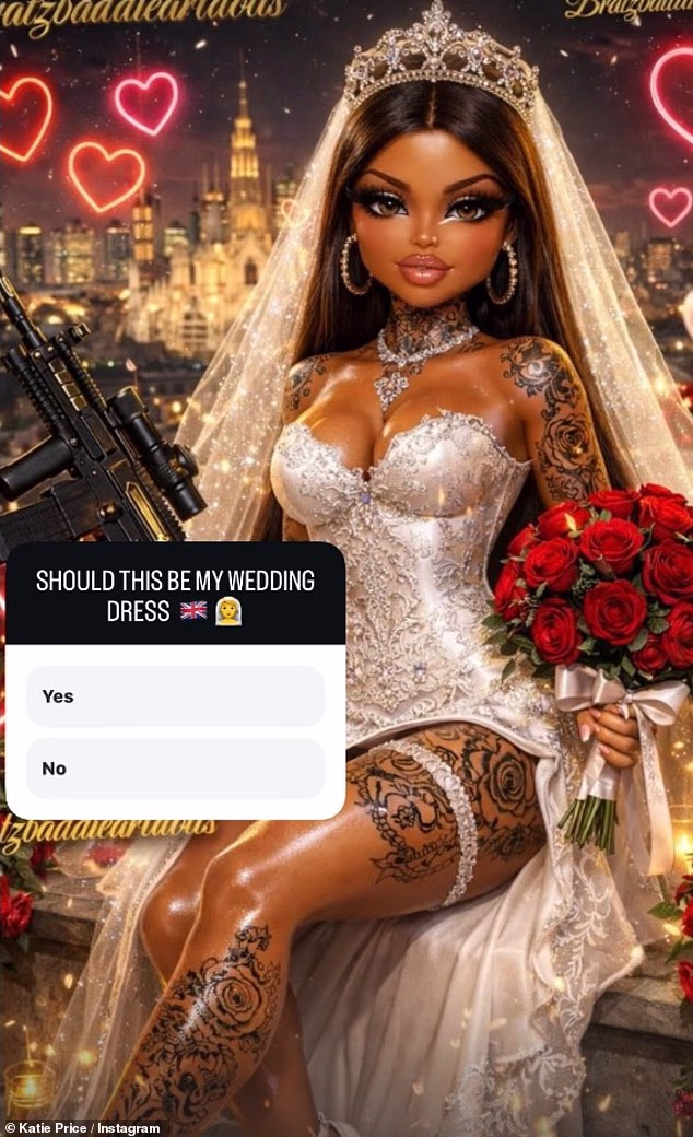 Katie has now doubled-down on her claims as she shared a cartoon version of herself in a wedding dress to her Instagram Story on Friday