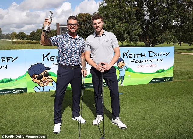 And now Jay Duffy, the son of Boyzone's Keith Duffy, looked unrecognisable as he stars in the upcoming BBC One's show The Walsh Sisters (seen with dad Keith recently)