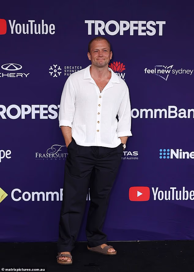 Taron Egerton (pictured) was among the stars arriving for the event on Sunday, with the Welsh actor striking a casually cool figure