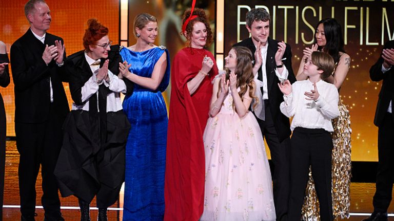 The Hamnet cast and crew accept the BAFTA for outstanding British film. Pic: Stuart Wilson/Getty Images for BAFTA