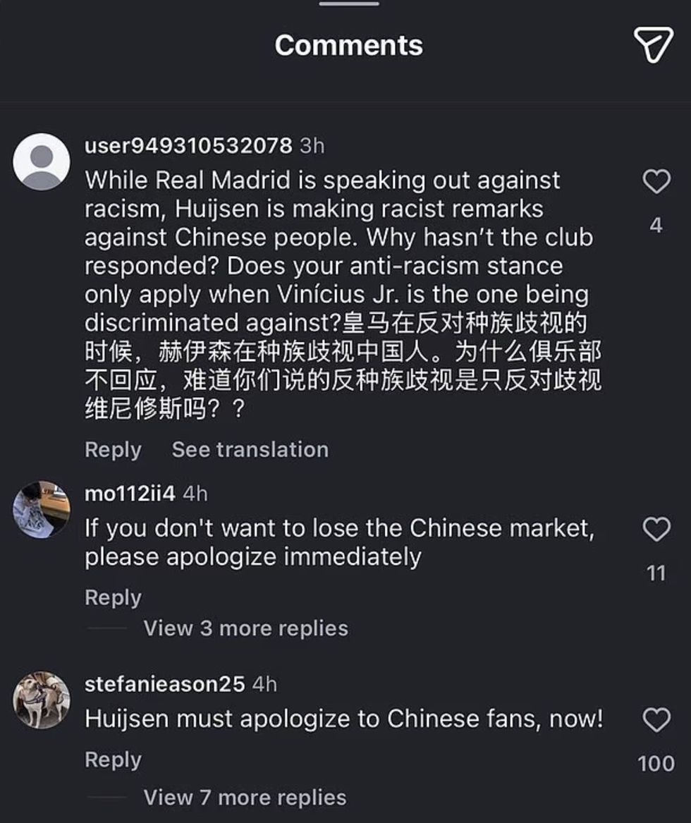 Dean Huijsen came under fire in the comments section for sharing the video