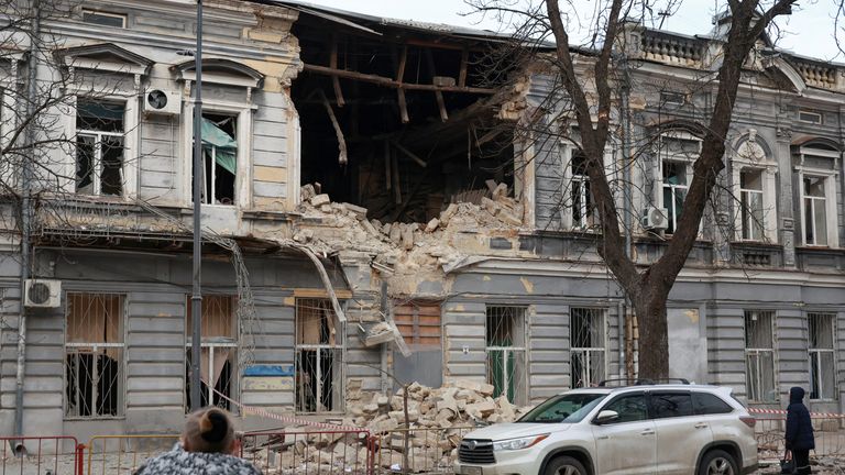 The aftermath of a Russian drone strike in Odesa. Pic: Reuters