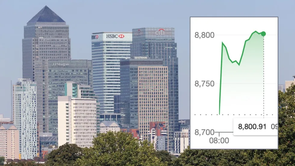 FTSE graph and Canary Wharf