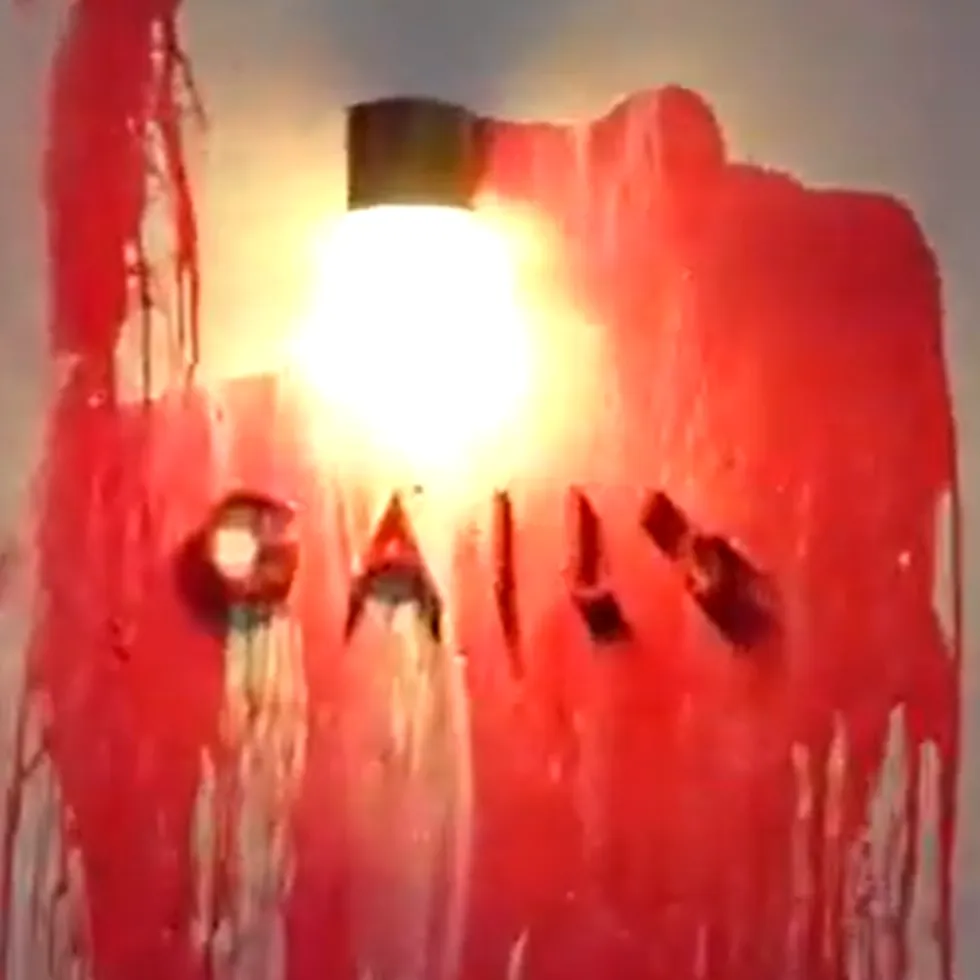 Gail's logo smeared with red paint