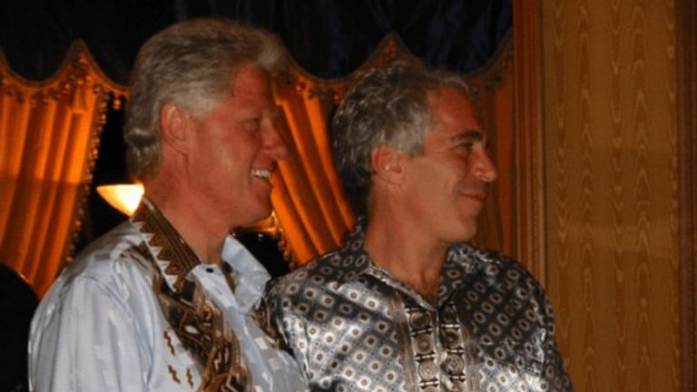 Bill Clinton and Epstein at the Emperor suite at the Empire Hotel in Brunei in 2002. Pic: DOJ