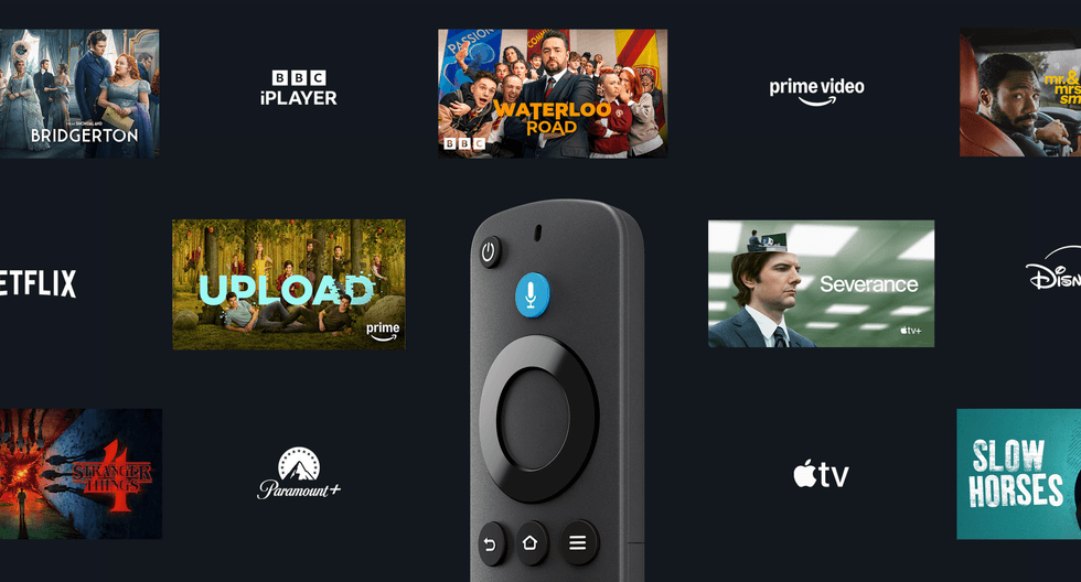 Amazon Fire Stick in front of different entertainment platforms