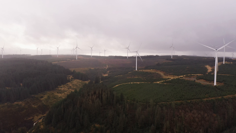 The Pen y Cymoedd wind farm in South Wales, which has 76 turbines