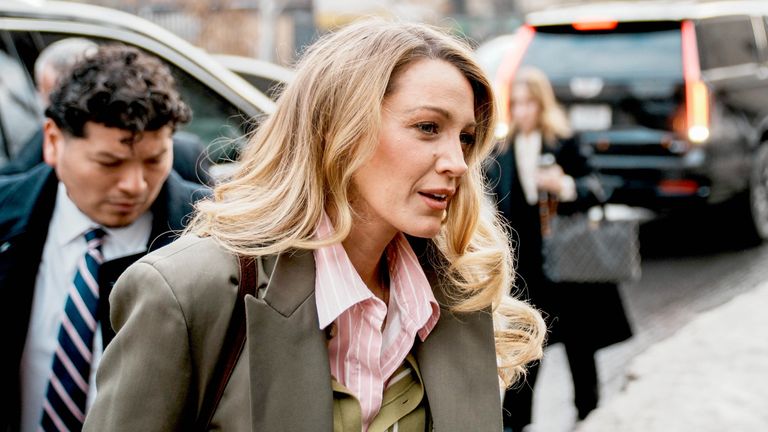 Blake Lively arrives at the New York court on Wednesday. She is accusing Justin Baldoni of sexual harassment and a smear campaign. Pic: Reuters/ Eduardo Munoz