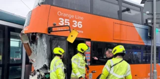 Bus and tram collide as emergency services rush to scene to treat passengers outside major UK city