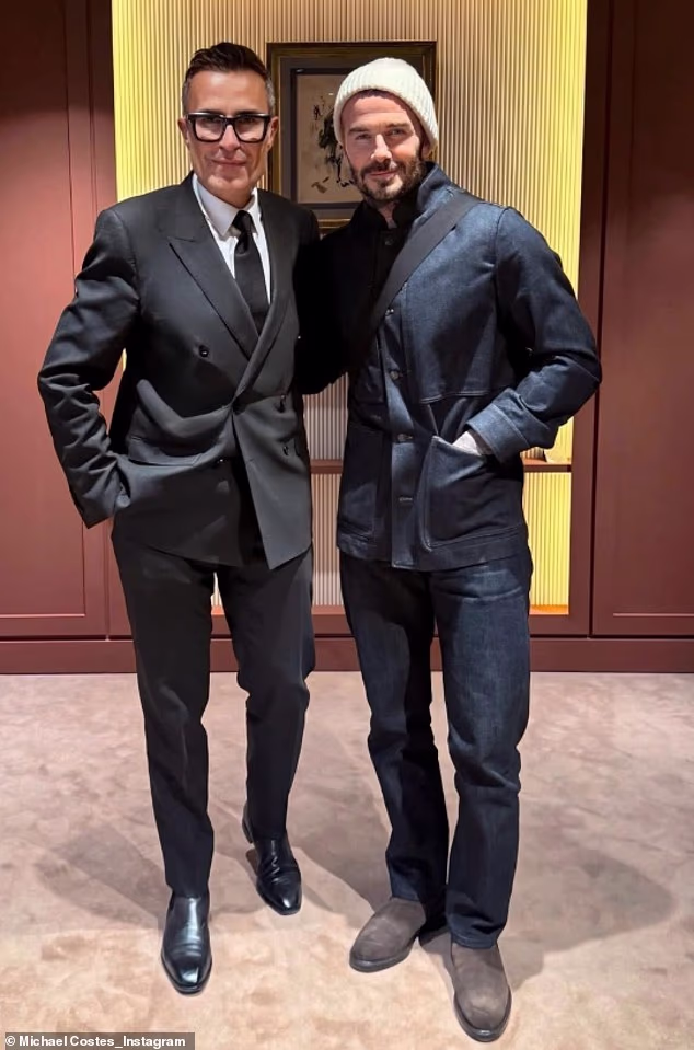 David Beckham cosied up to Hermès VIP boss Michael Coste in a new snap on Tuesday - after selling his Miami penthouse for a tidy profit