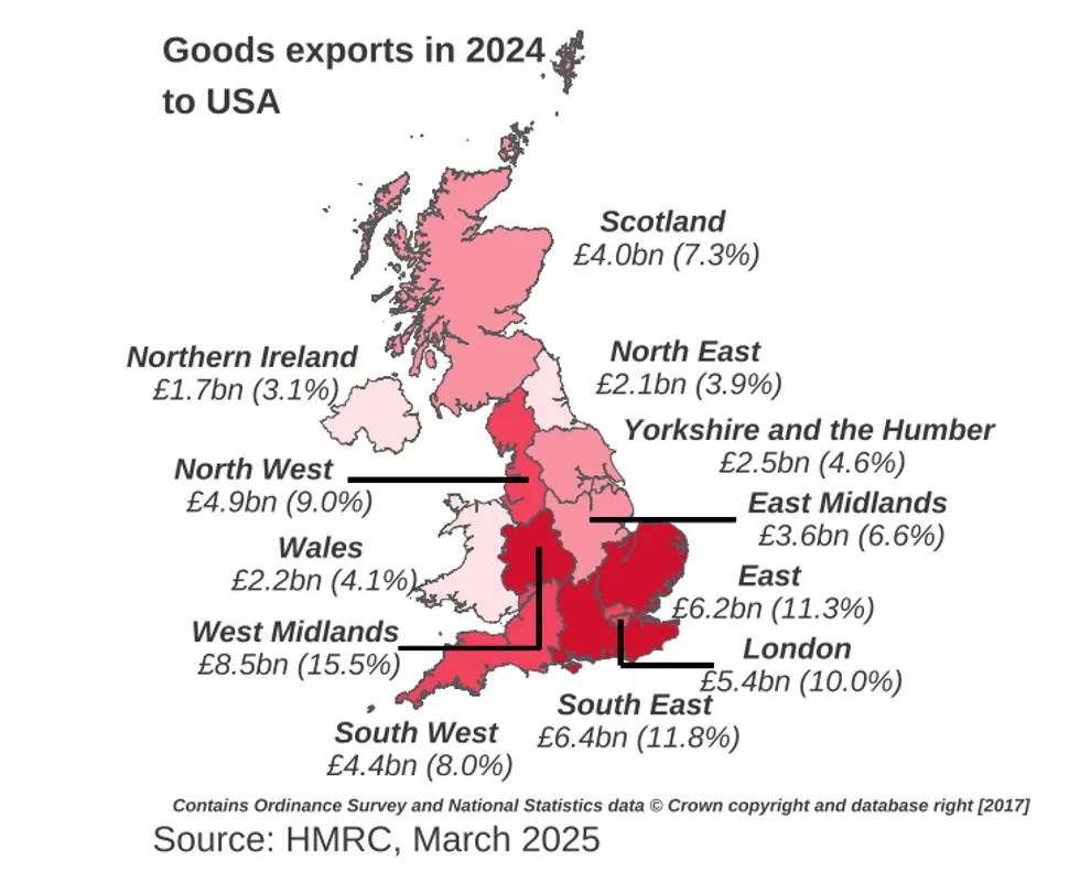 UK regions set to be hit hardest by Trump's tariffs