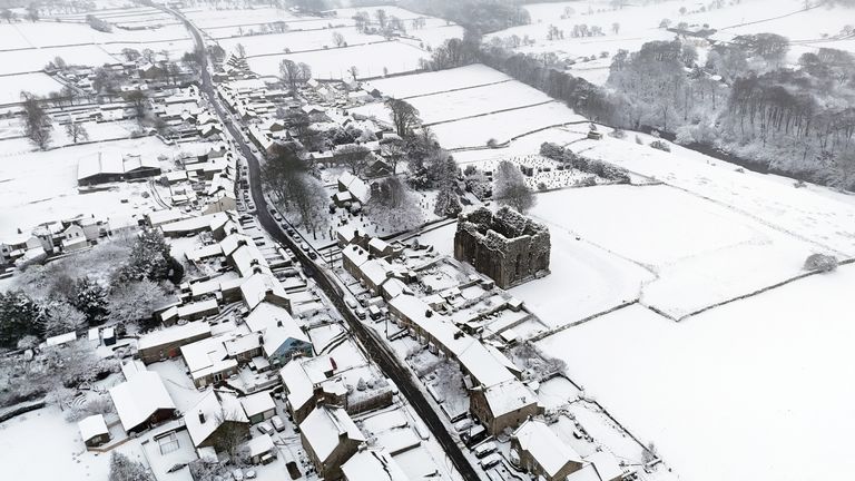 Many areas have been hit with snow, like Bowes Castle in County Durham. Pic: PA