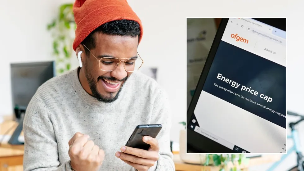 Man on phone and Ofgem price cap